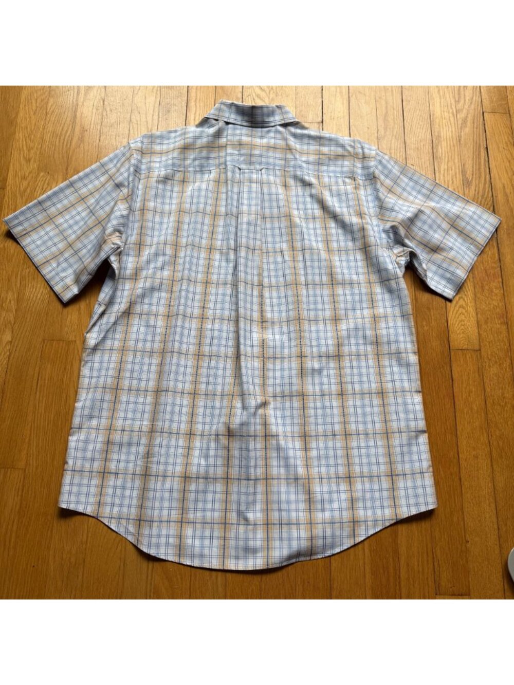 Nordstrom Size L Blue & Tan Plaid Wrinkle-Free Cotton Blend Button-Down Shirt - Picture 13 of 13